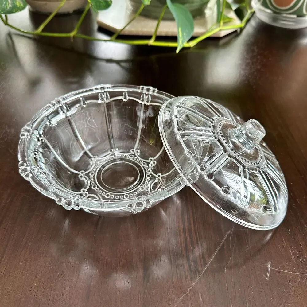 Vintage KIG Indonesia Crystal Candy Dish w/ Lid Oyster & Pearl Design